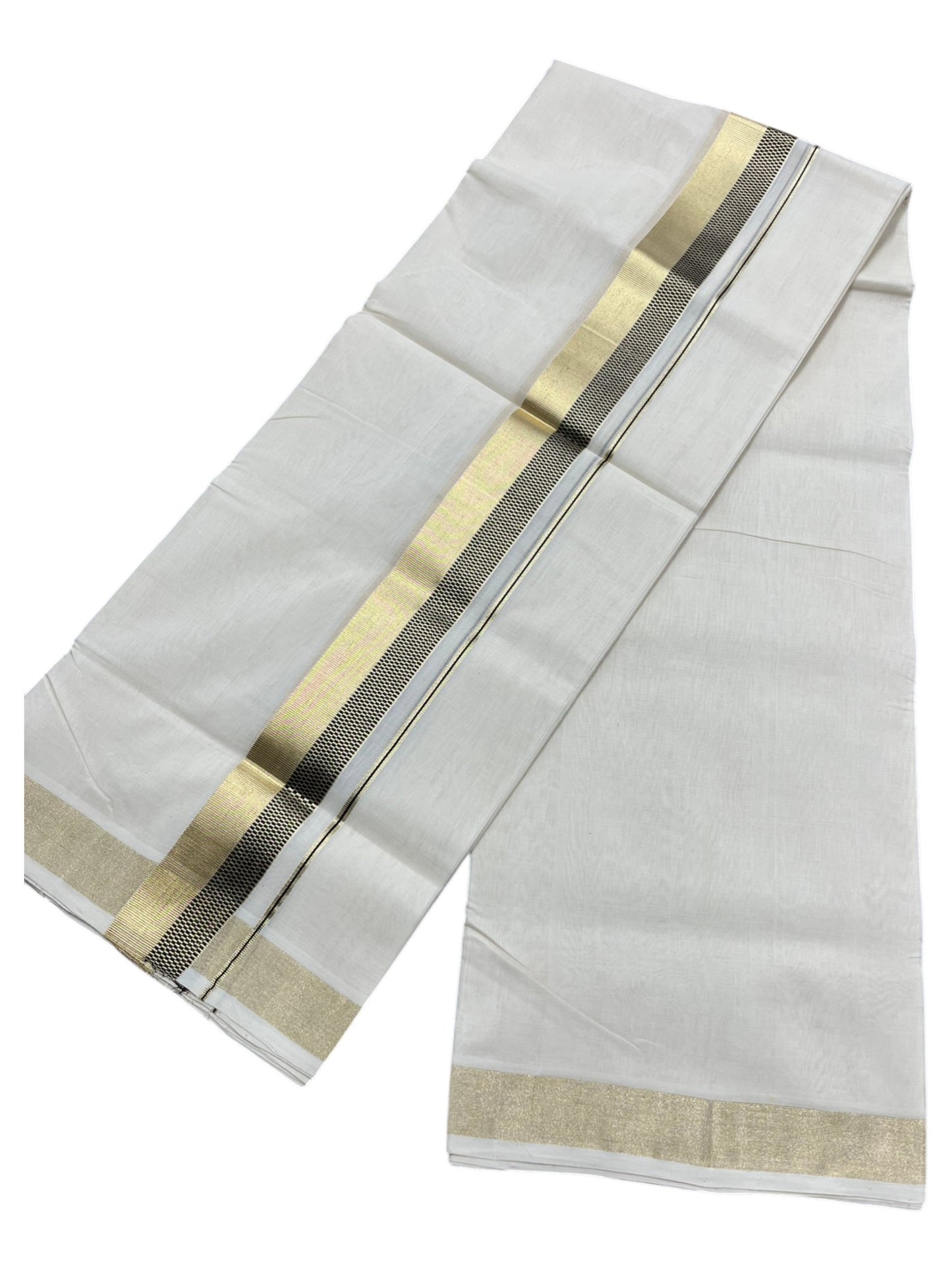 Southloom Premium Handloom Cotton Double Mundu with Gold and Black Border
