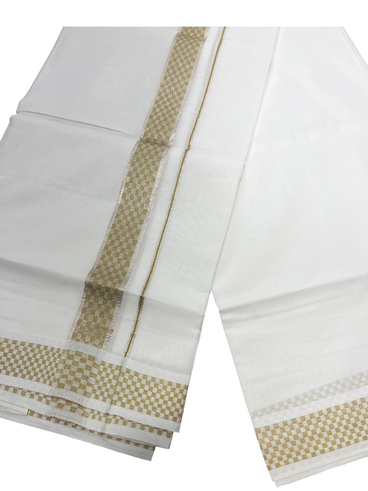 Pure White Cotton Double Mundu with Paa Neythu Kasavu (South Indian Dhoti)