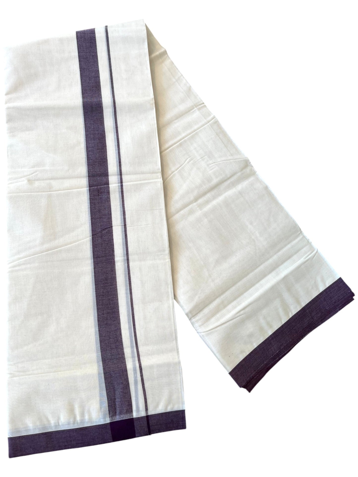 Southloom Kerala Pure Cotton Double Mundu with Purple Border (South Indian Kerala Dhoti)