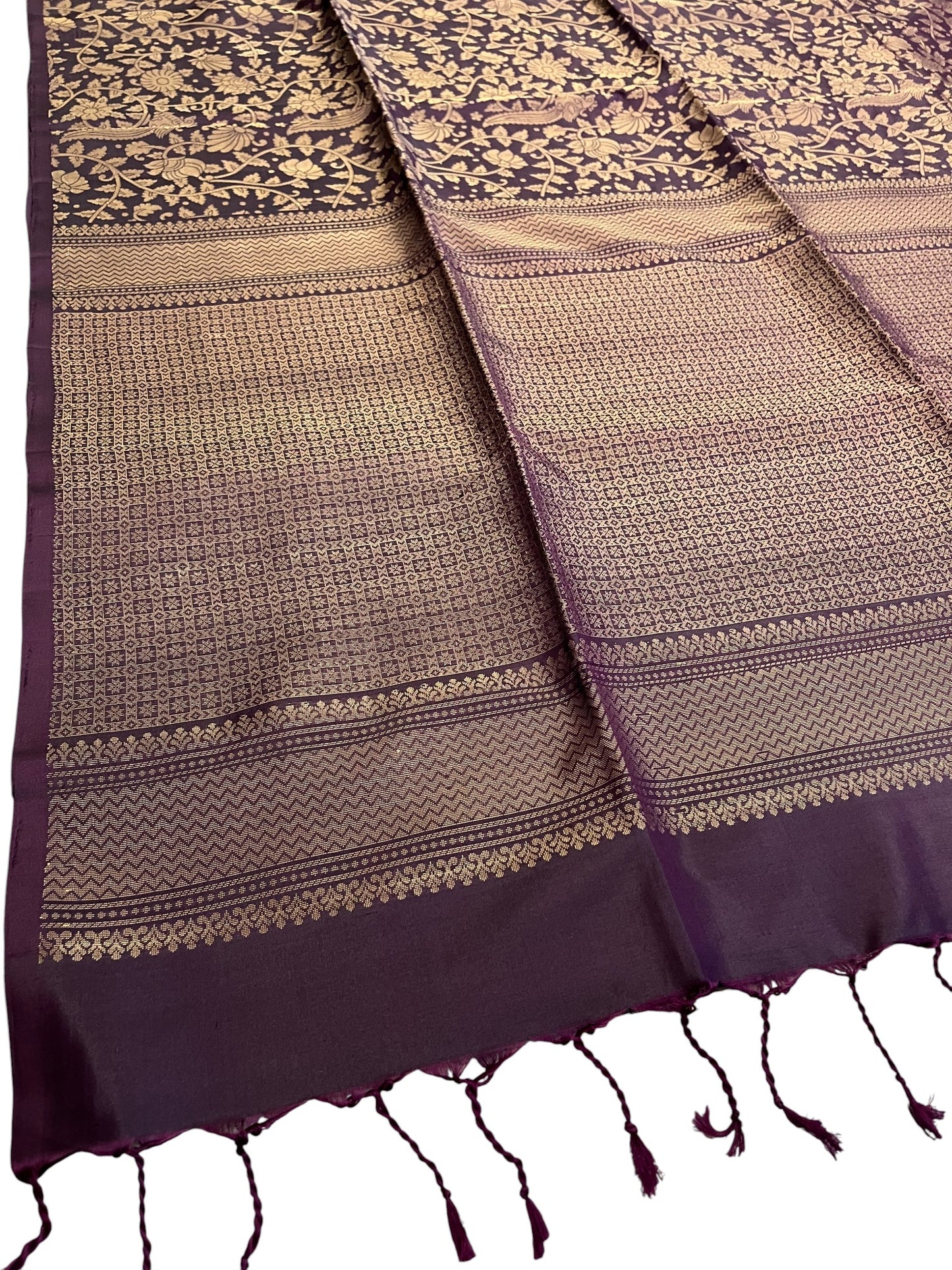 Southloom Pure Handloom Bridal Kanchipuram Silk Saree with Korvai Work(Purple)