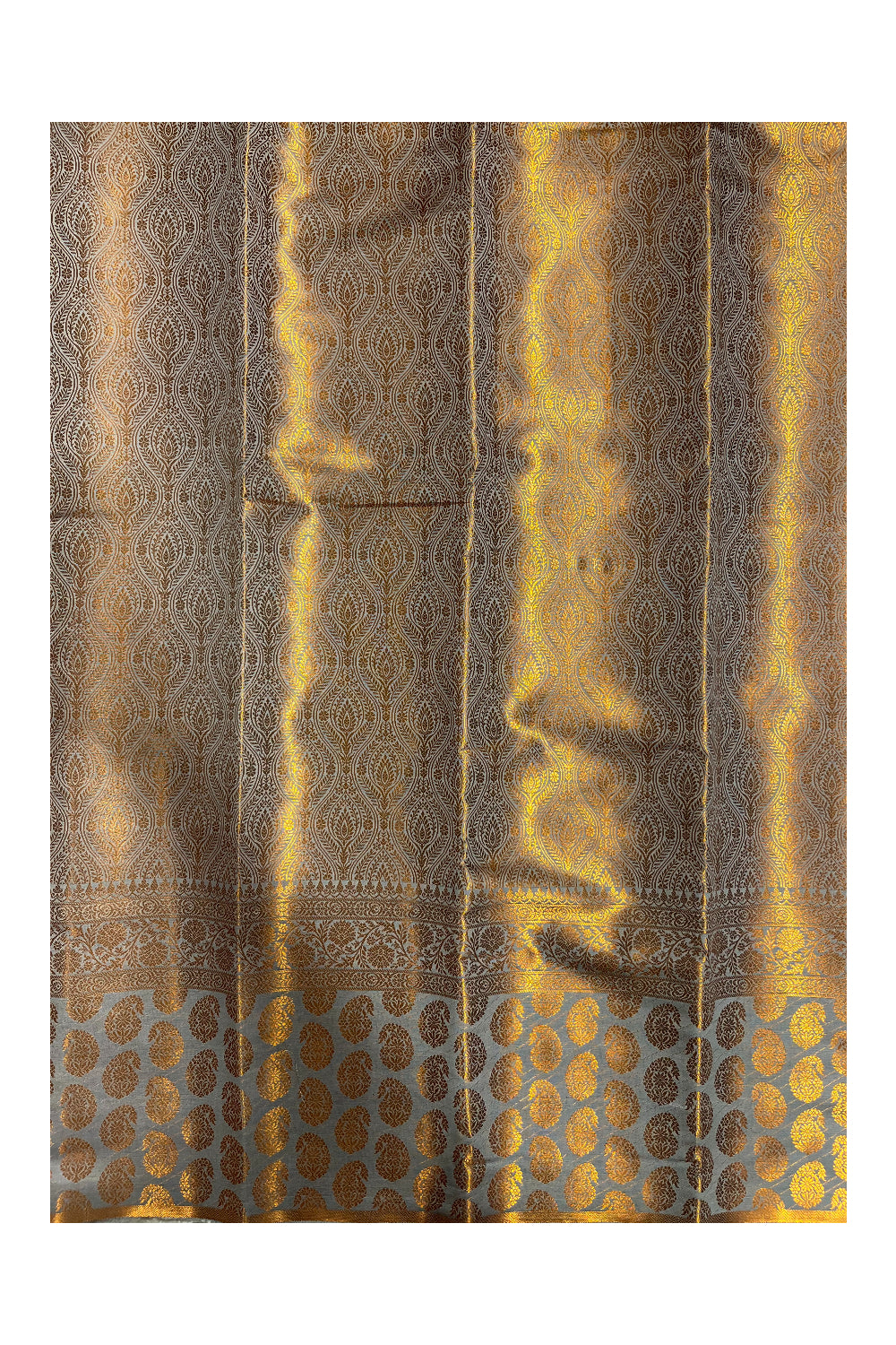 Southloom Banarasi Silk Brocade Bridal Saree WIth Woven Borders And Blouse Piece in Gold And Grey