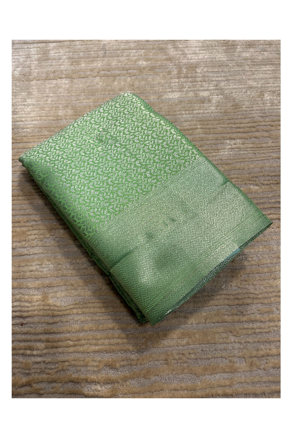 Southloom Banarasi Silver Zari Brocade Work Silk Saree in Green Pastel Shade