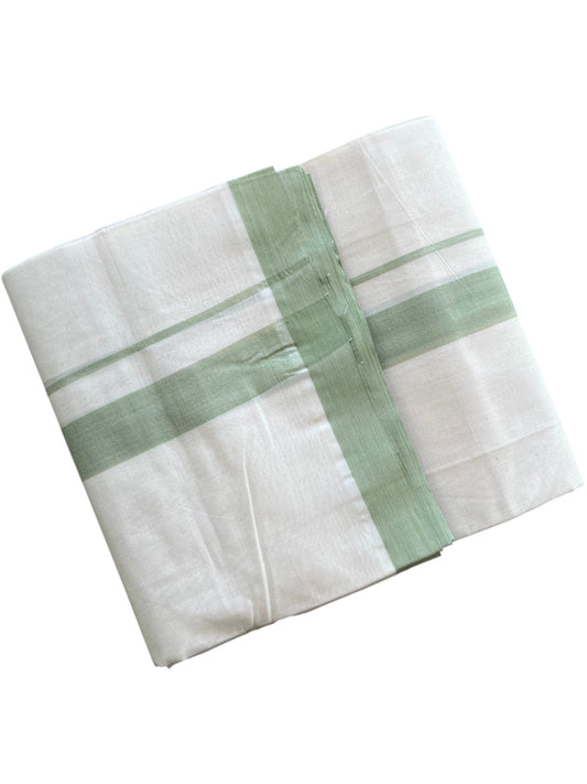 Southloom Kerala Pure Cotton Double Mundu with Pastel Green Border (South Indian Kerala Dhoti)