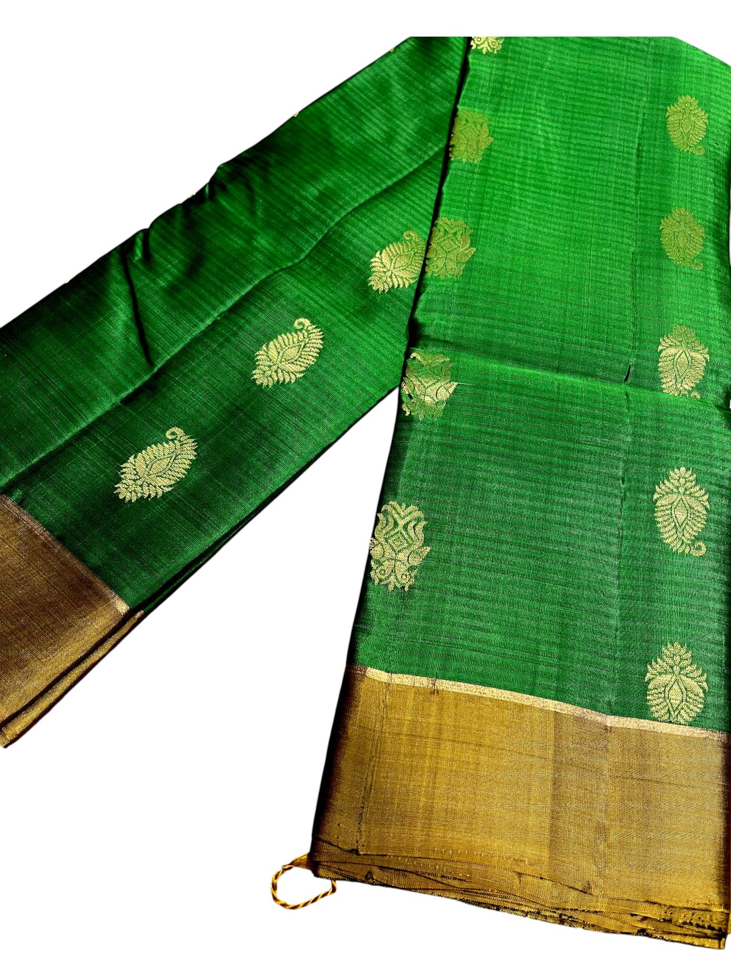 Southloom Pure Handloom Kanchipuram Silk Saree with Butta Work(Green & Gold)