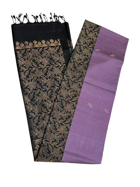 Southloom Pure Handloom Bridal Kanchipuram Silk Saree with Korvai Work (Black & Lavender)