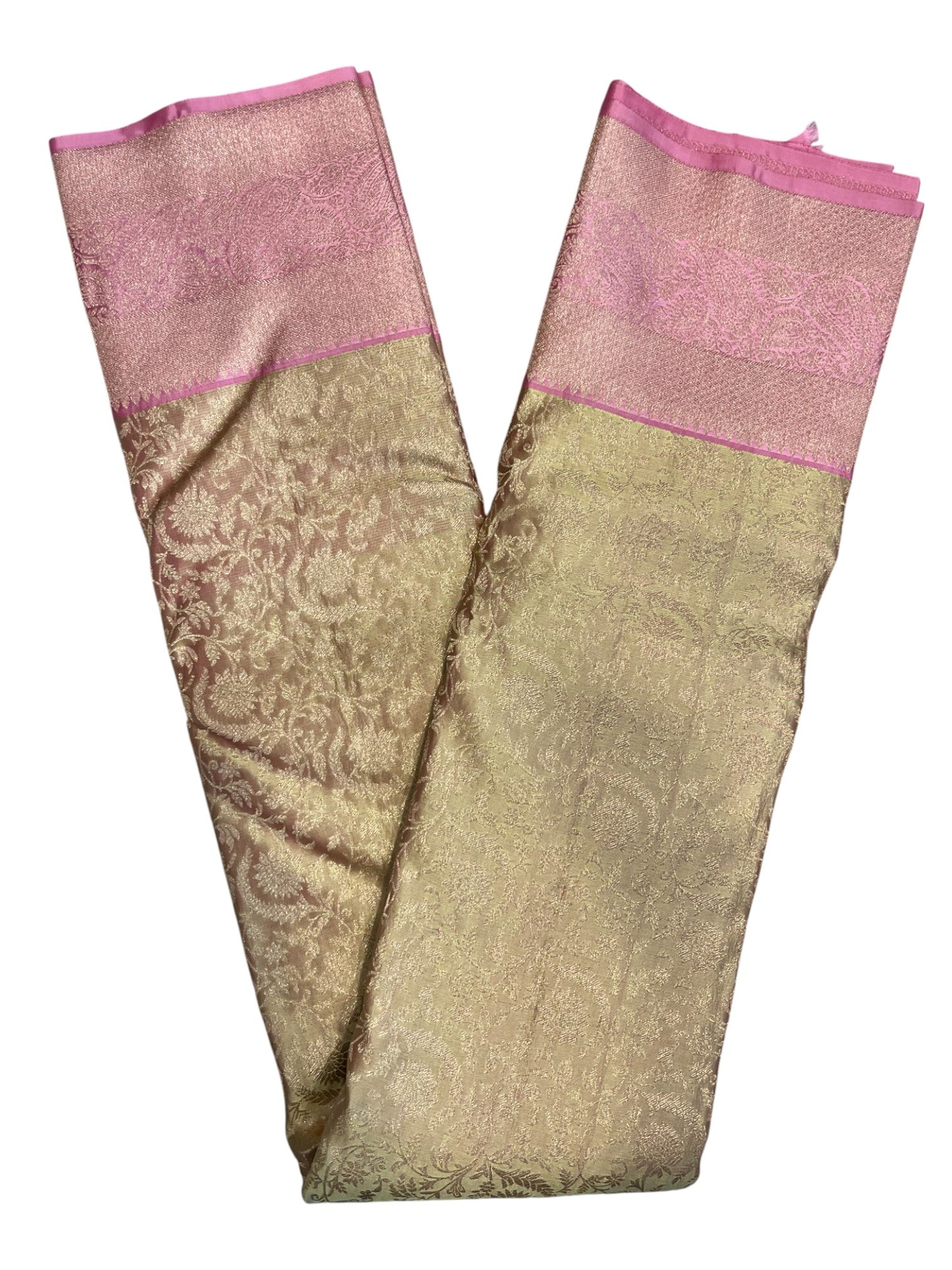 Southloom Premium Handloom Bridal Kanchipuram Silk Saree with Korvai Work (Beige & Pink)