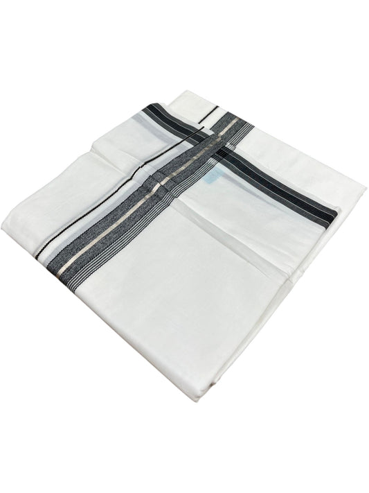 Southloom Kerala Pure White Cotton Double Mundu with Silver Line & Black Border (South Indian Dhoti)