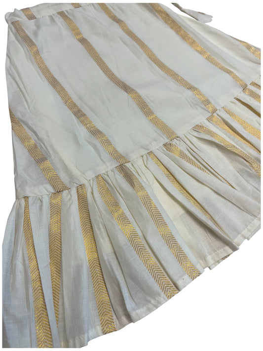 Southloom Kerala Magenta And Cottan Kasavu Pavada Blouse with Embrodary Work for Kids (Age 1)