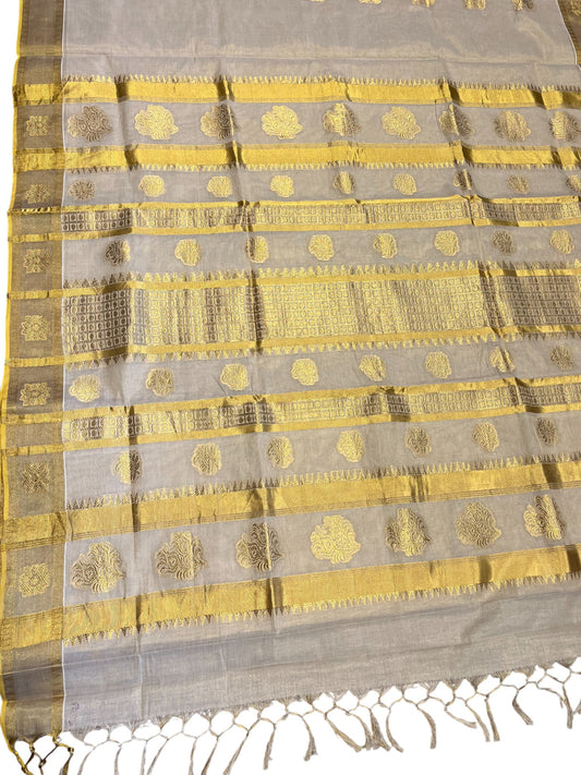 Southloom Tissue Kasavu Replica Saree with Woven Butta Works Across Body and Temple Border