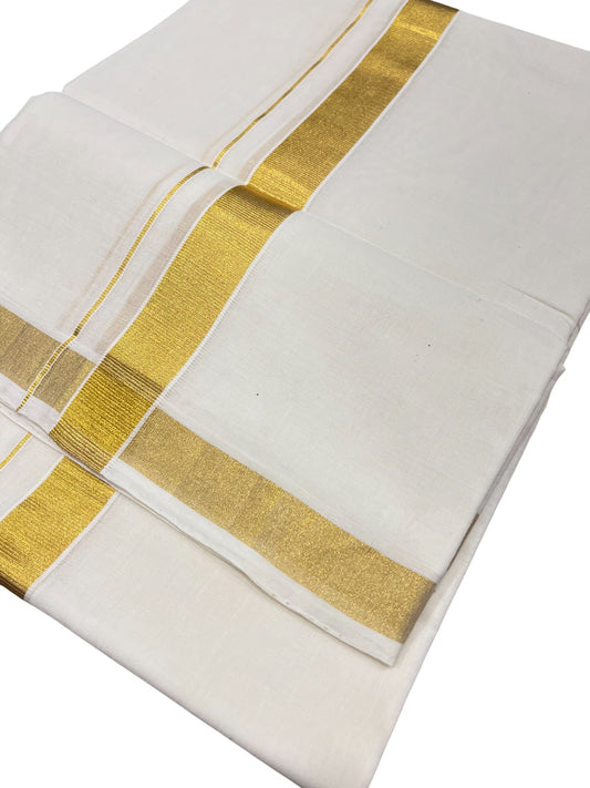 Southloom Premium Handloom Cotton Double Mundu with Gold Kasavu Border