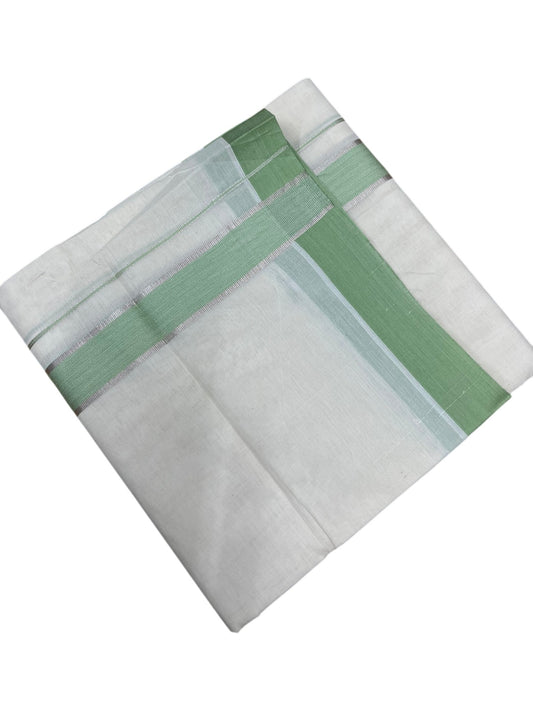 Southloom Kerala Pure Cotton Double Mundu with Silver Lines and Green Border with (South Indian Dhoti)