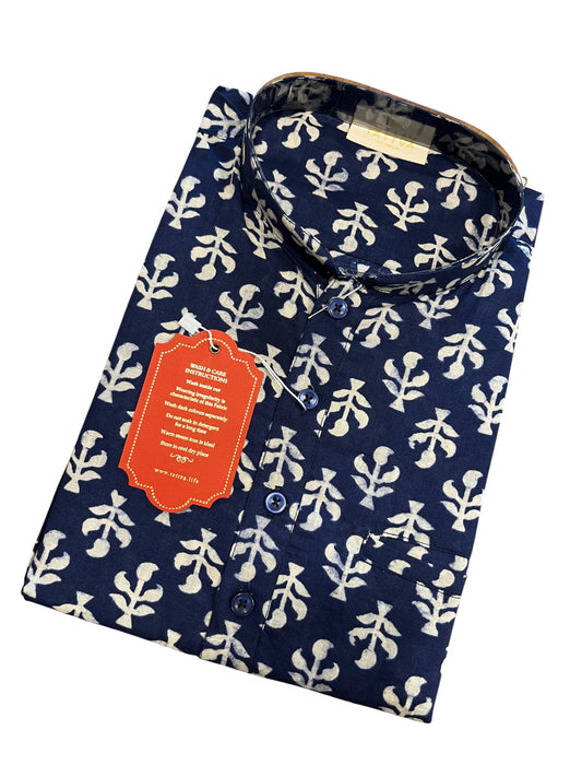 Southloom Blue Woven Patterns Semi Silk Short Kurta for Men