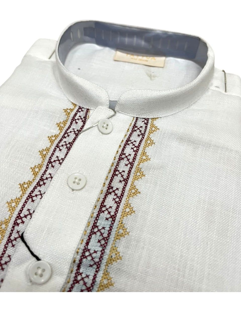 Southloom Of-White Embroidery Semi Silk Short Kurta for Men SL590