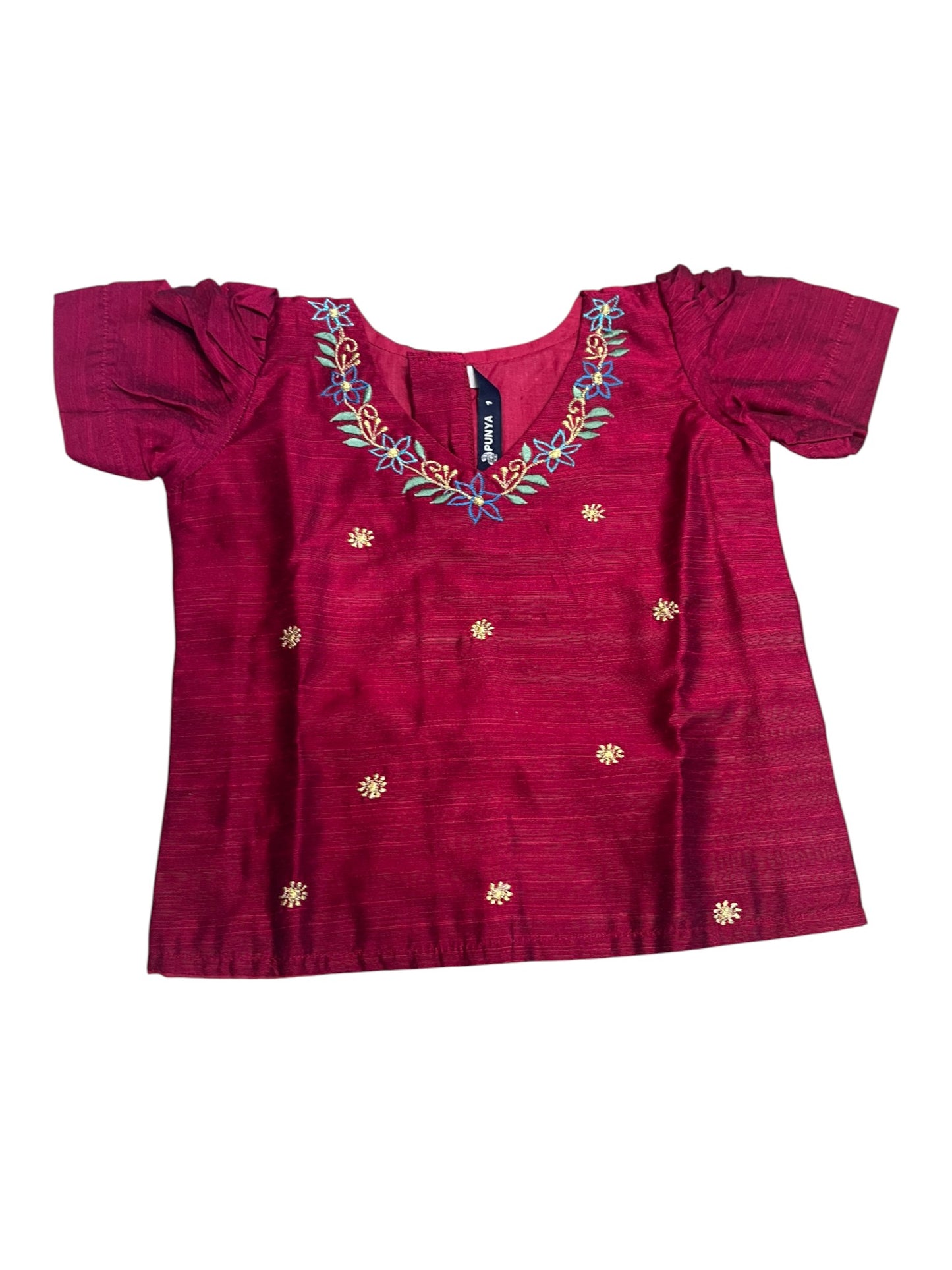 Southloom Kerala Magenta And Cottan Kasave Pavada Blouse with Embrodary Work for Kids (Age 1)