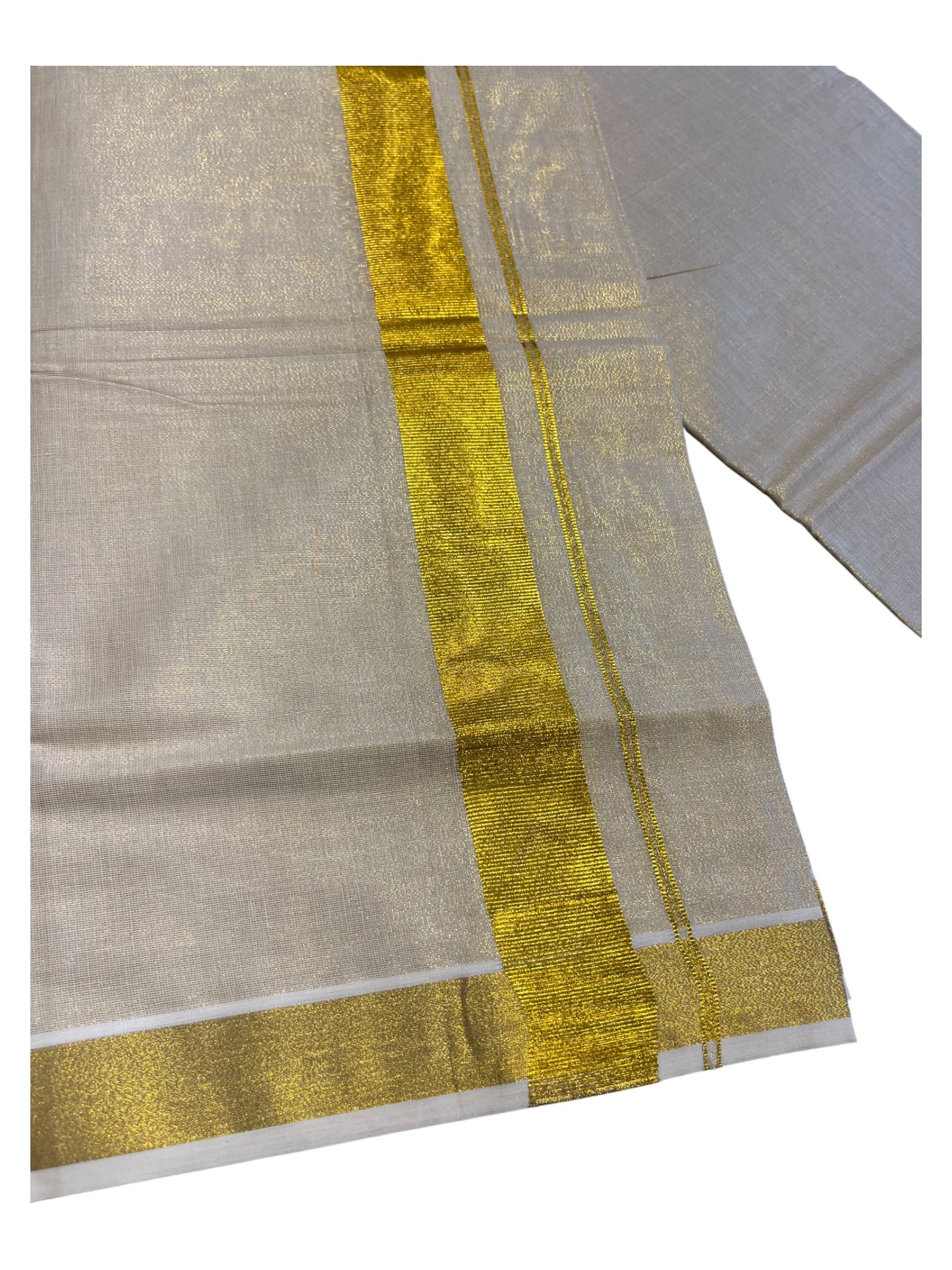 Southloom Kerala Tissue Double Mundu with Gold Kasavu Border (South Indian Dhoti)