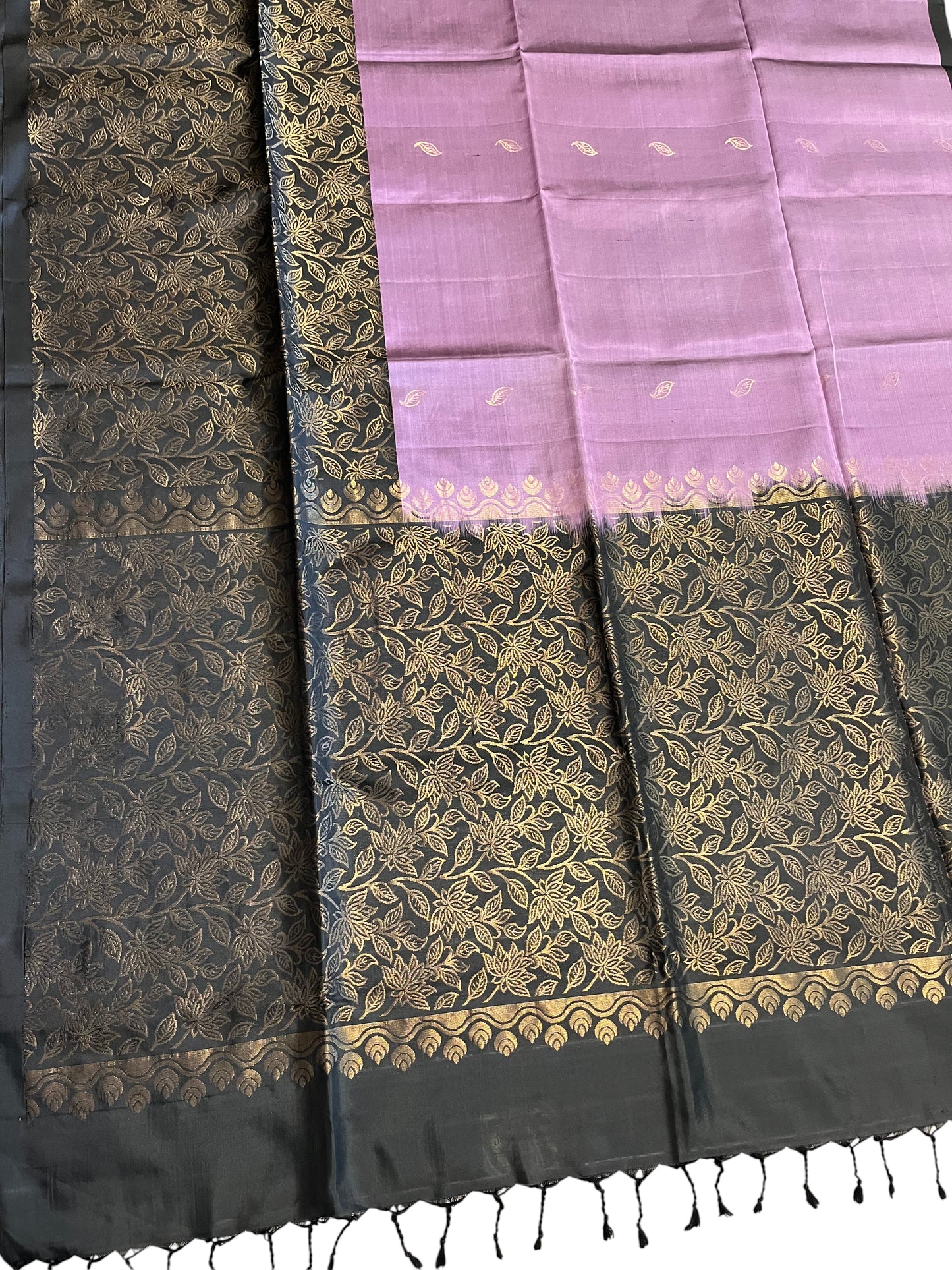 Southloom Pure Handloom Bridal Kanchipuram Silk Saree with Korvai Work (Black & Lavender)