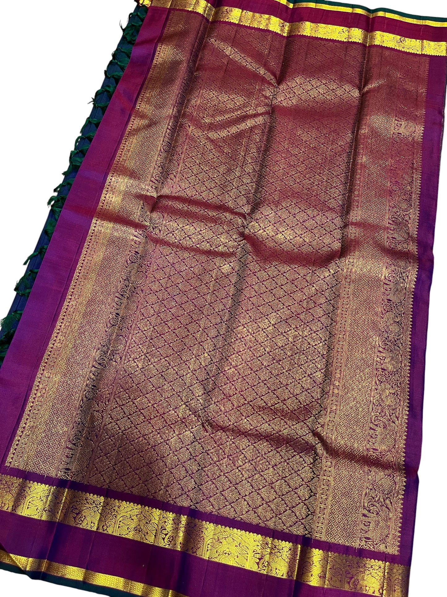 Southloom Premium Bridal Handloom Kanchipuram Silk Saree With Butta Works (Blue)