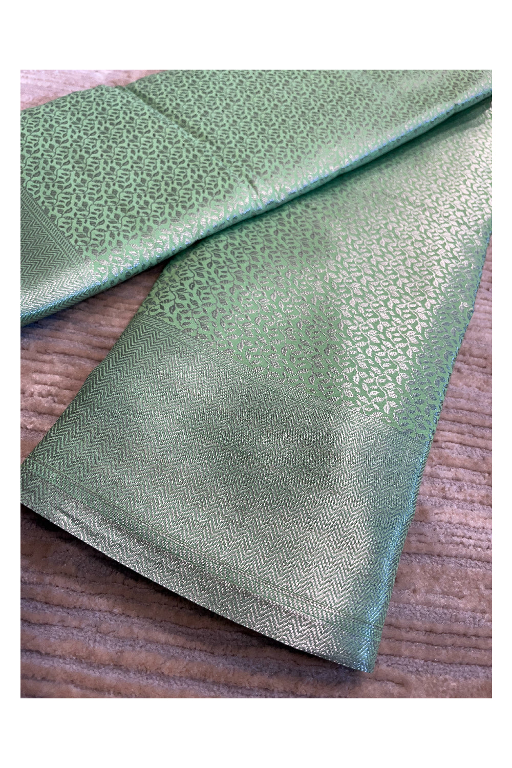 Southloom Banarasi Silver Zari Brocade Work Silk Saree in Green Pastel Shade