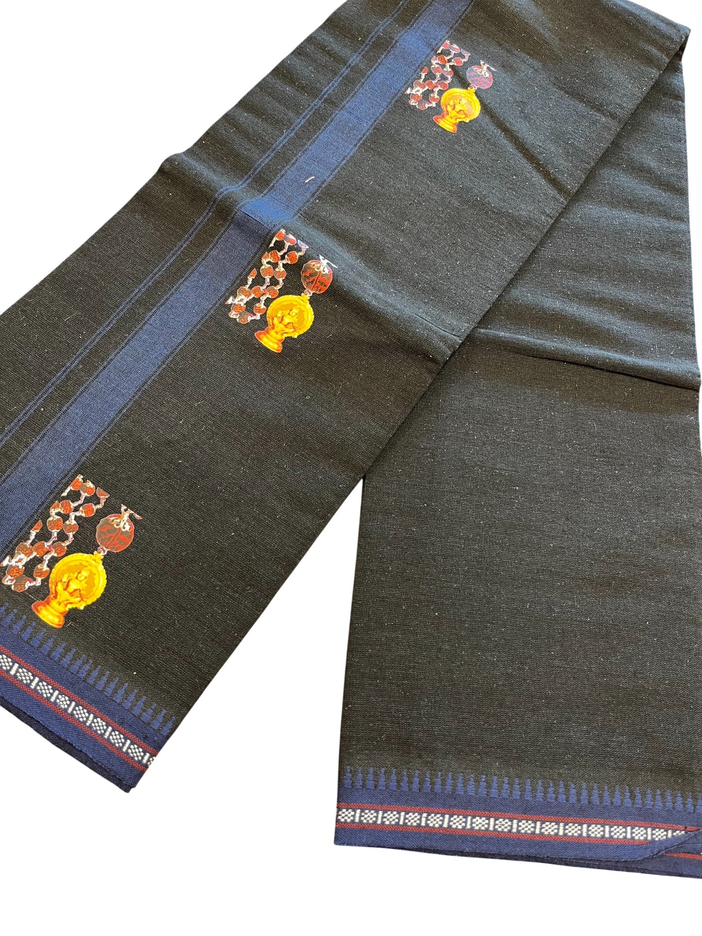 Southloom Black Printed Ayyapan Single Mundu / Otta Mundu (South Indian Kerala Dhoti)