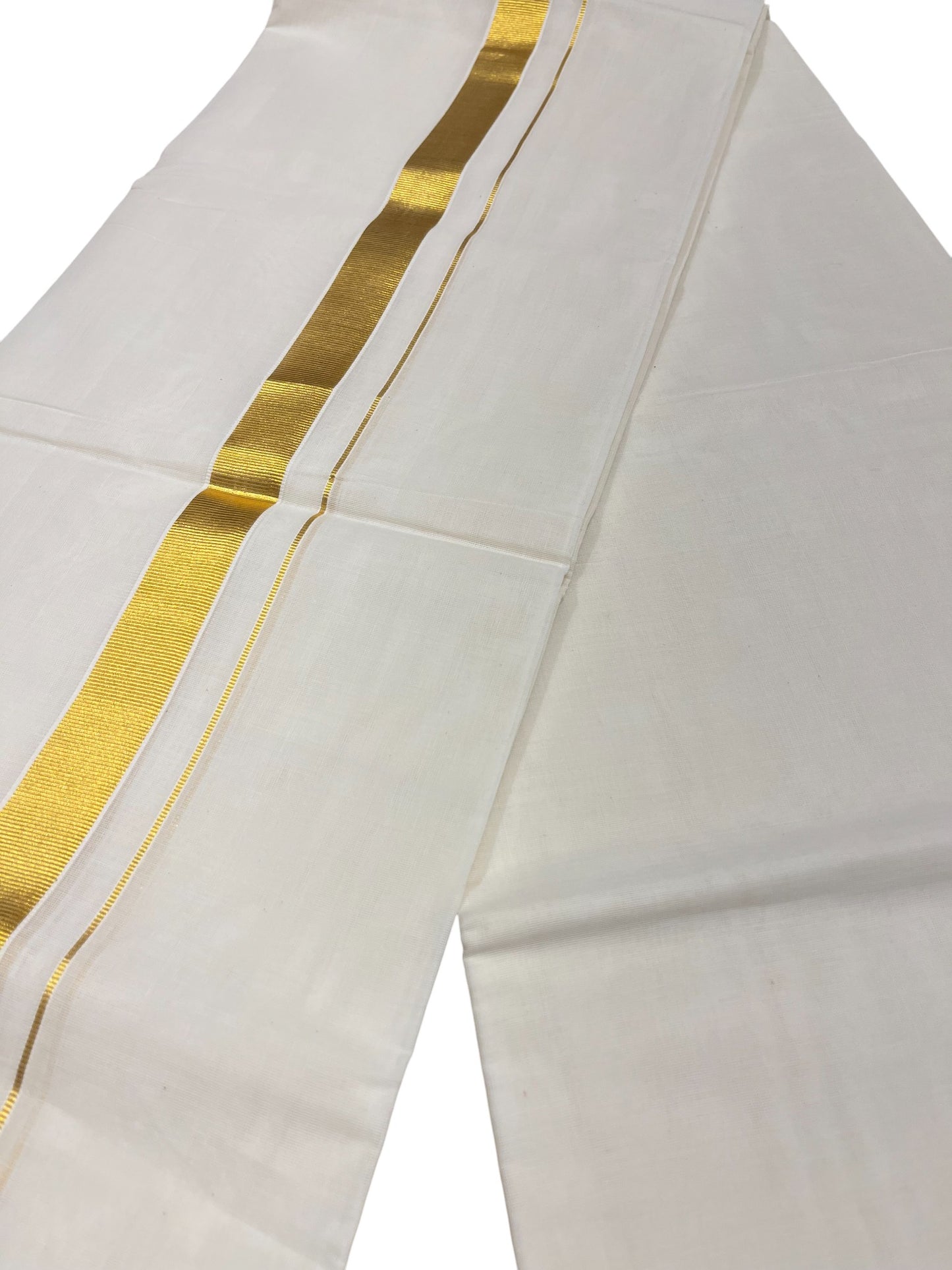 Southloom Premium Handloom Cotton Double Mundu with Gold Kasavu Border