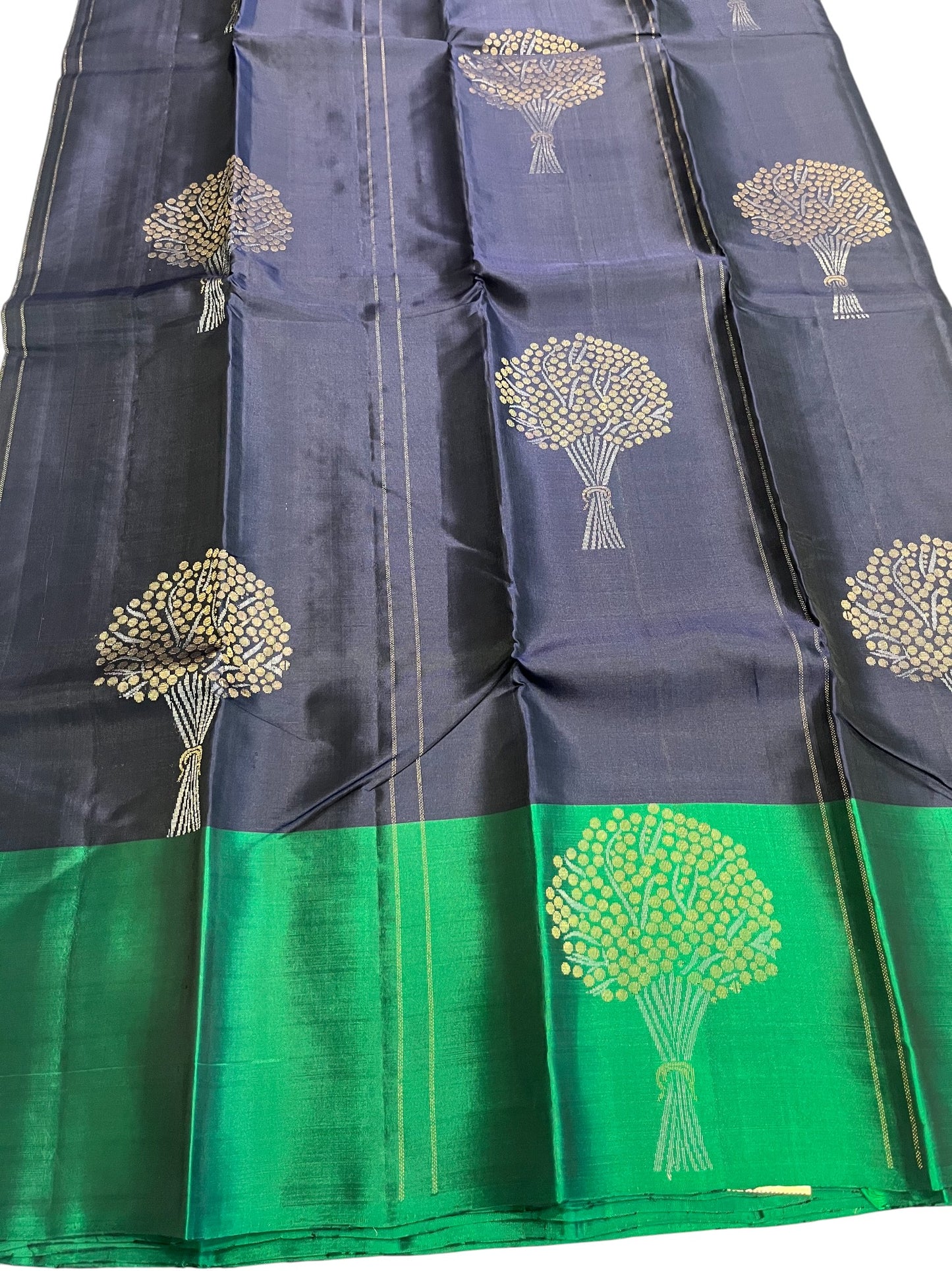 Southloom Pure Handloom Bridal Kanchipuram Silk Saree with Butta Work(Blue& Green)
