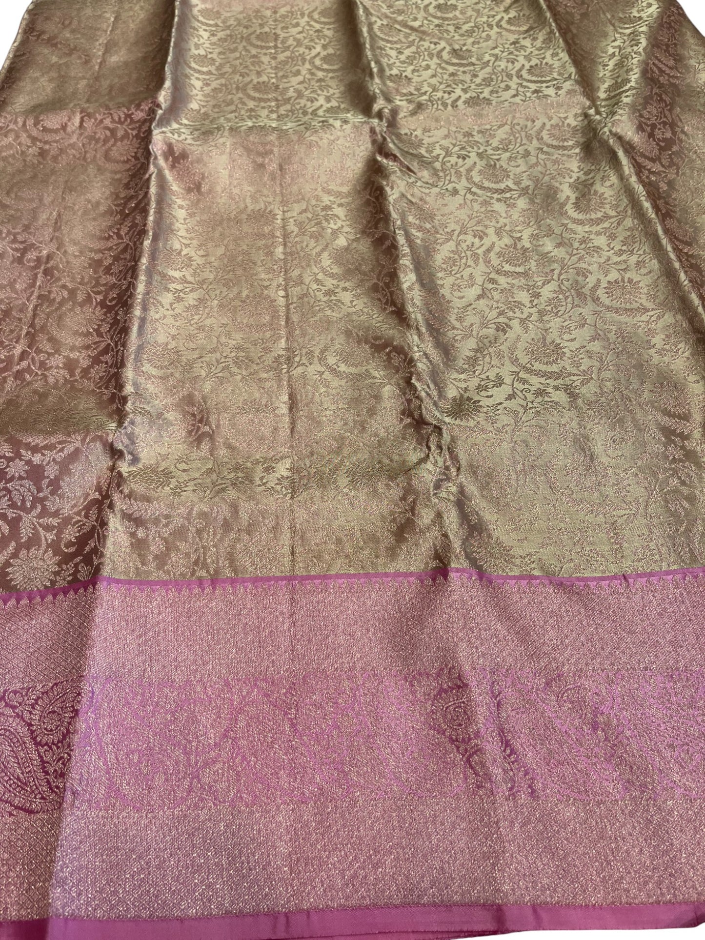 Southloom Premium Handloom Bridal Kanchipuram Silk Saree with Korvai Work (Beige & Pink)