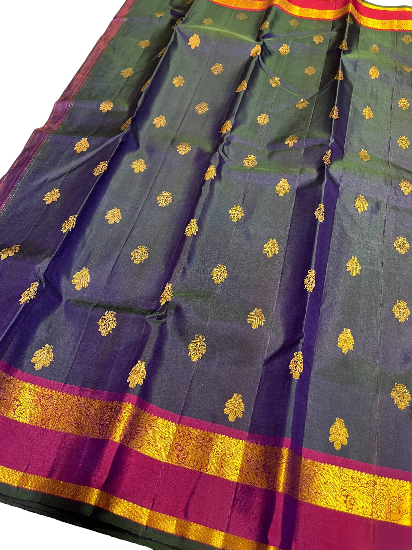 Southloom Premium Bridal Handloom Kanchipuram Silk Saree With Butta Works (Blue)