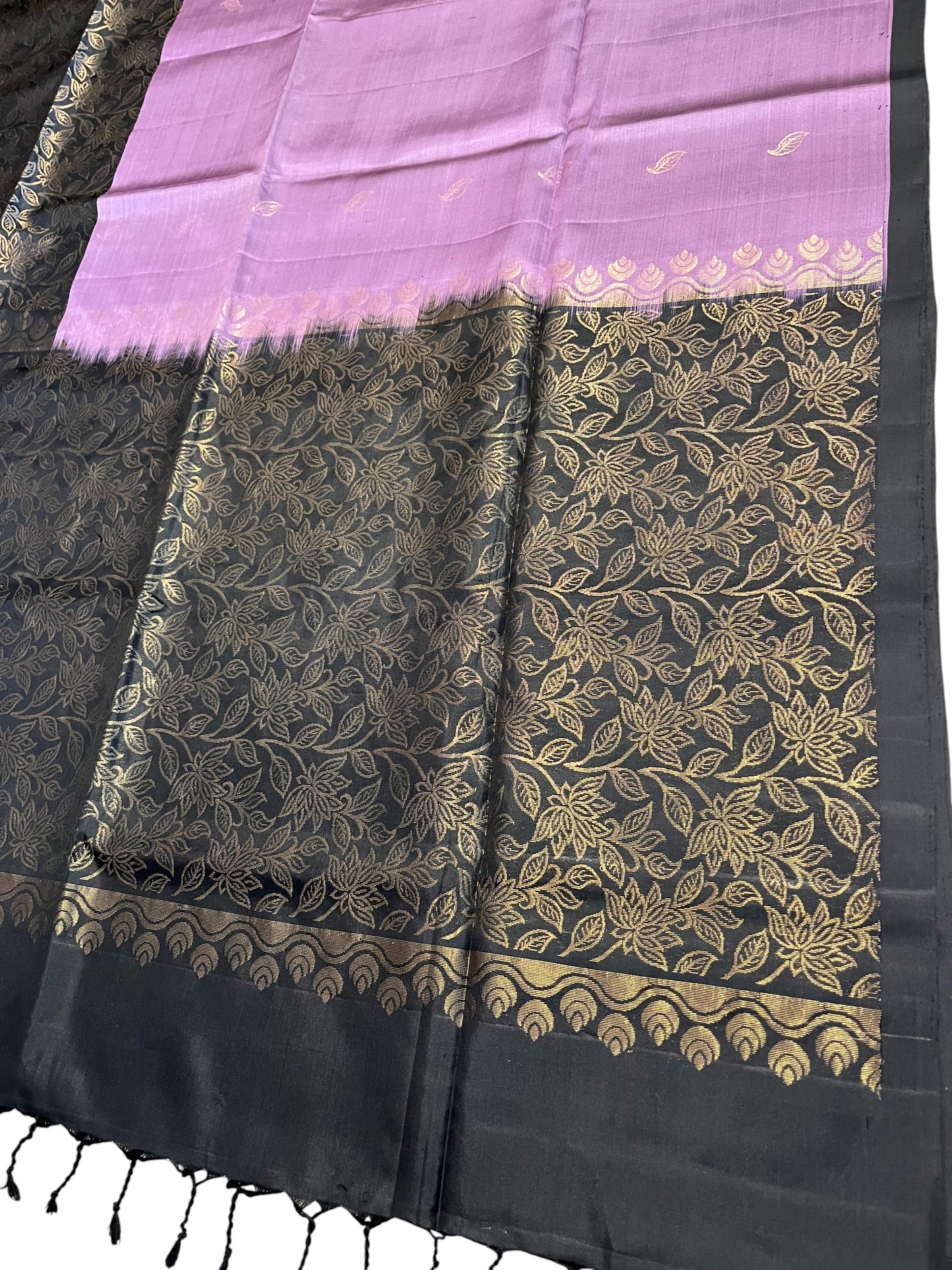 Southloom Pure Handloom Bridal Kanchipuram Silk Saree with Korvai Work (Black & Lavender)