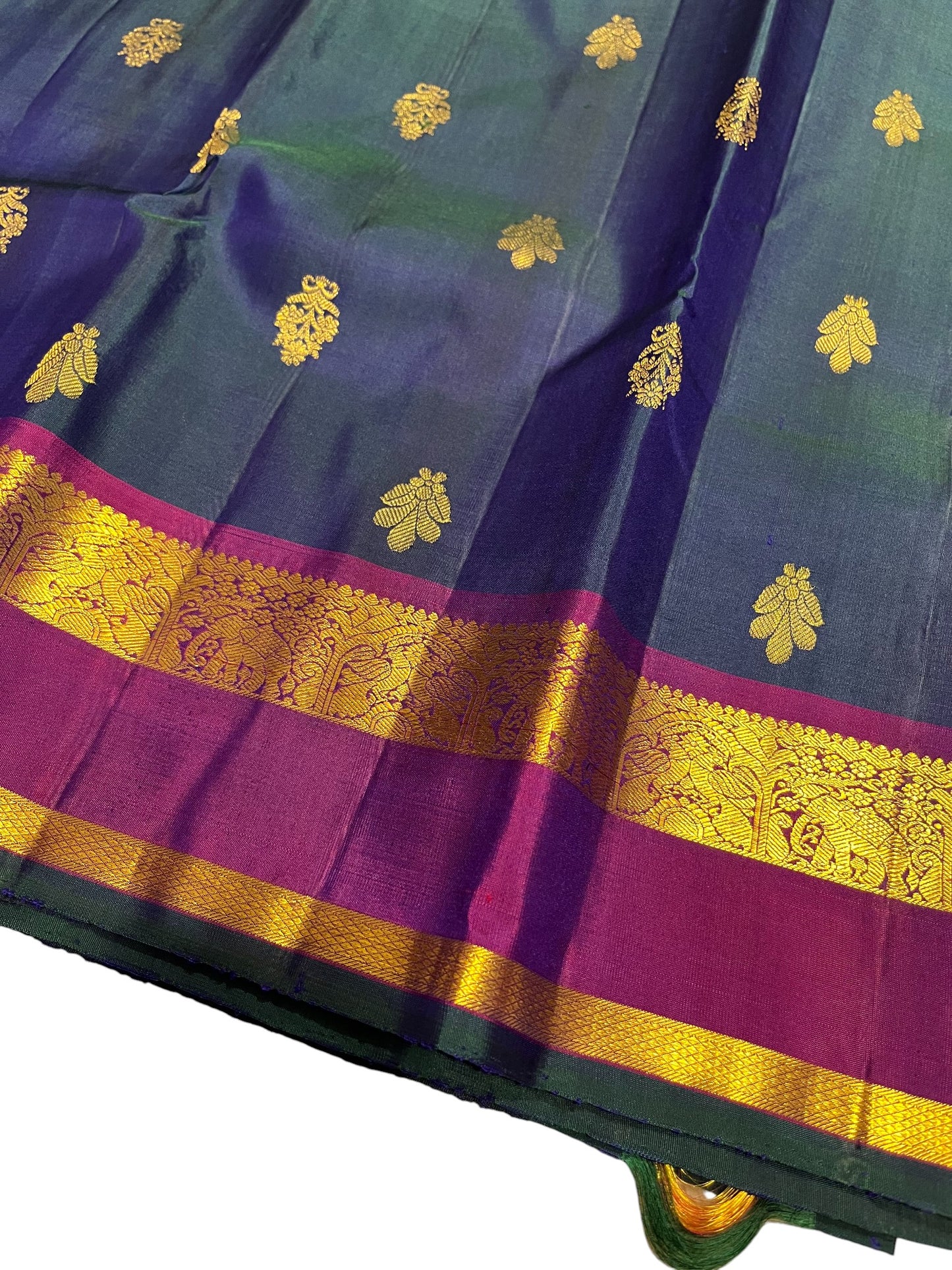 Southloom Premium Bridal Handloom Kanchipuram Silk Saree With Butta Works (Blue)