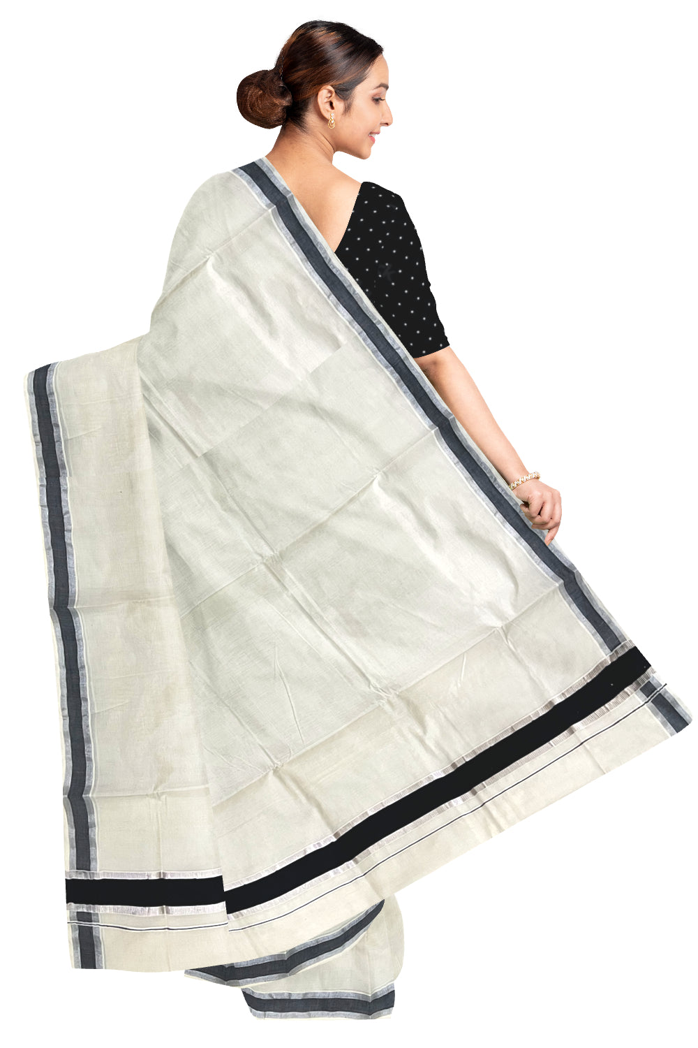 Pure Cotton Kerala Saree with Black and Silver Kasavu Border