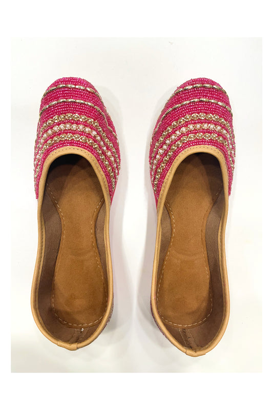 Southloom Jaipur Handmade Beads Embroidered Pink Designer Juti / Mojaris