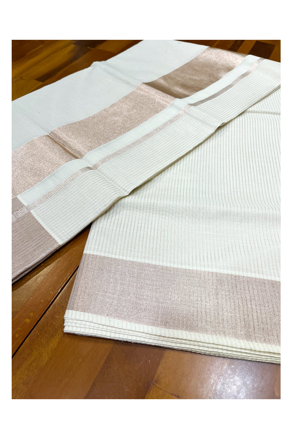Pure Cotton Kerala Copper Kasavu Micro Lines Saree