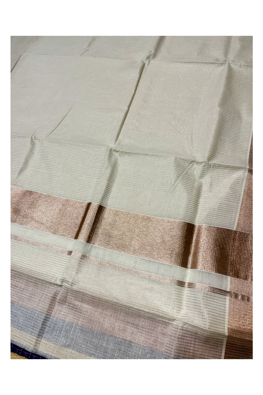 Pure Cotton Kerala Copper Kasavu Micro Lines Saree