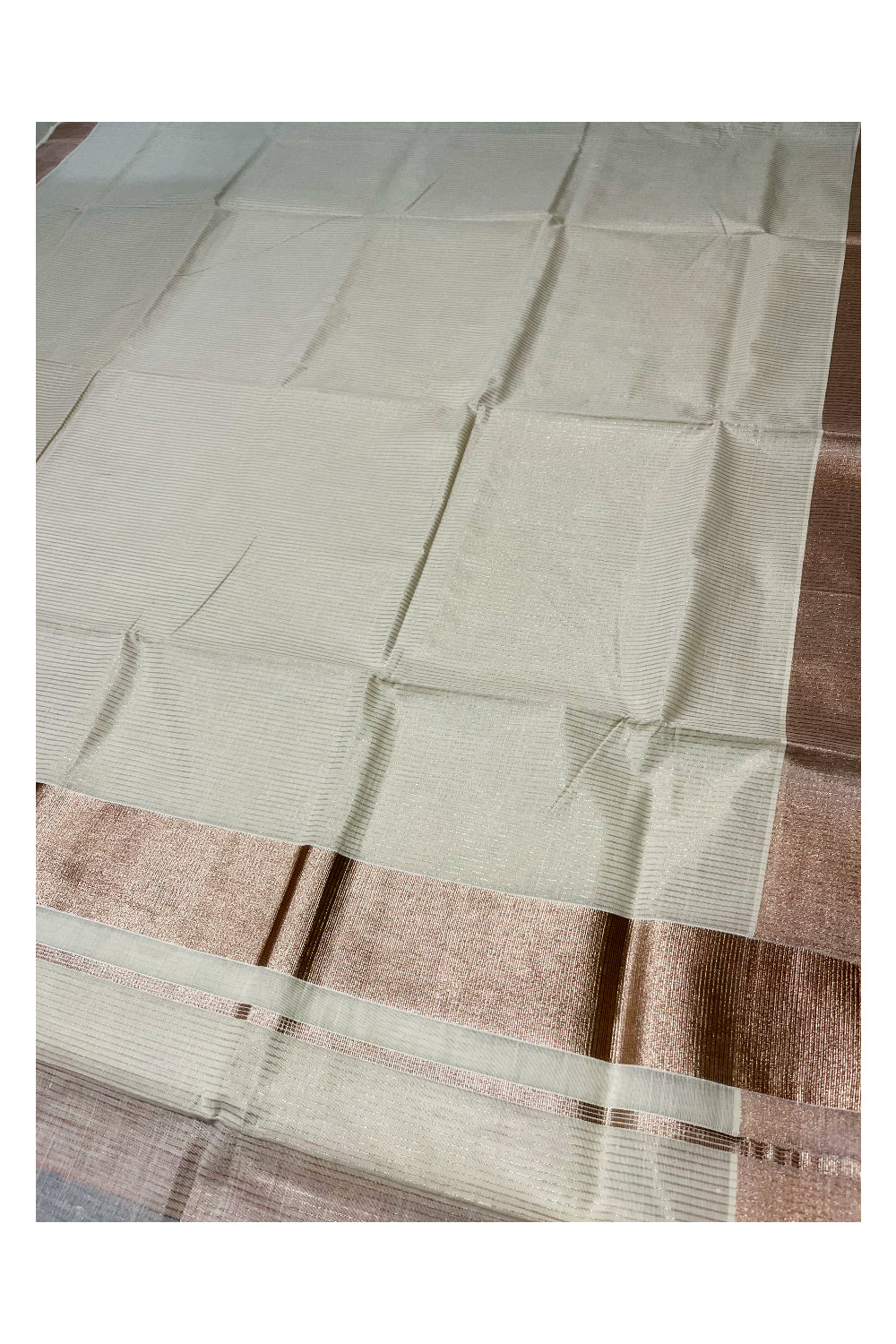 Pure Cotton Kerala Copper Kasavu Micro Lines Saree