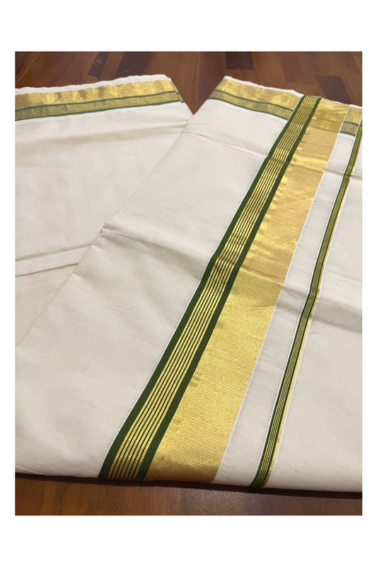 Kerala Pure Cotton Saree with Kasavu and Olive Green Border