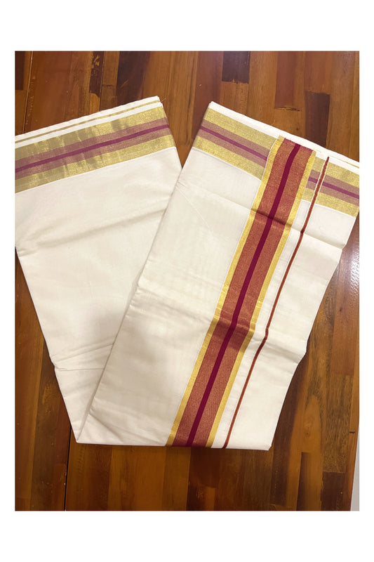 Southloom Kerala Pure Cotton Saree with Kasavu and Maroon Border