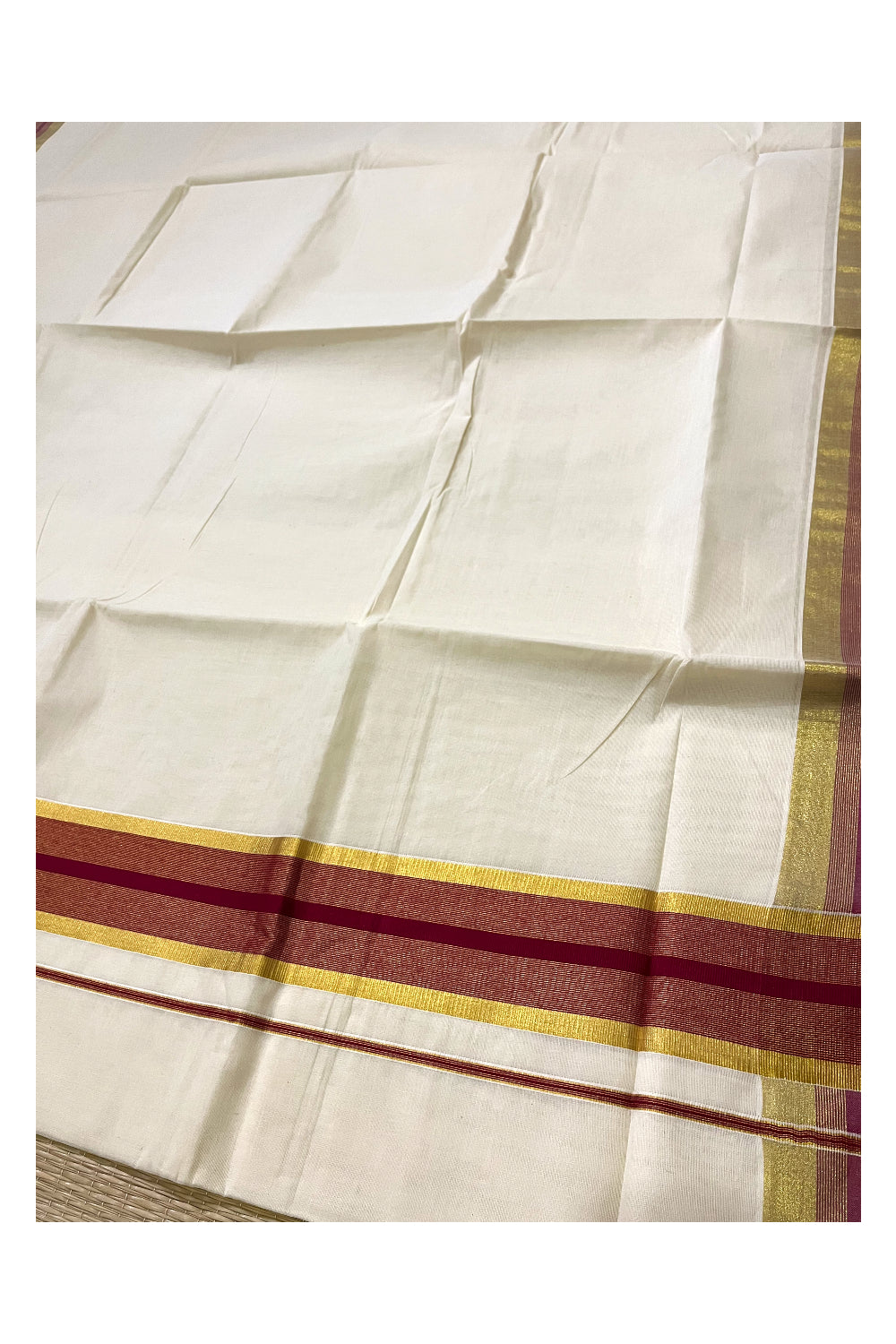 Southloom Kerala Pure Cotton Saree with Kasavu and Maroon Border