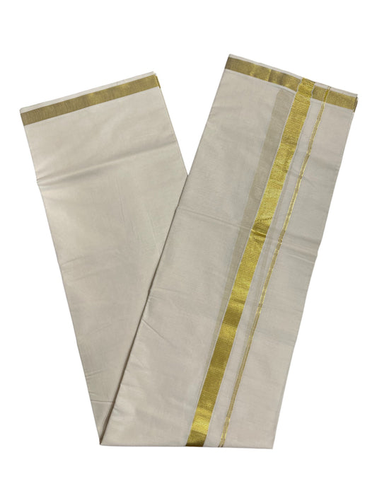Southloom Pure Cotton Double Mundu With Gold Kasavu Border (South Indian Kerala Dhoti)