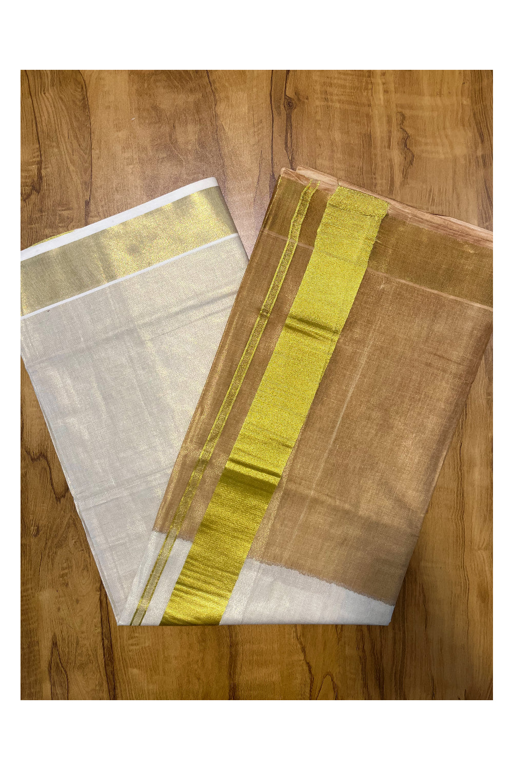 Southloom Tie & Dye - Half & Half Multi Colour Brown Design Saree with Kasavu Border
