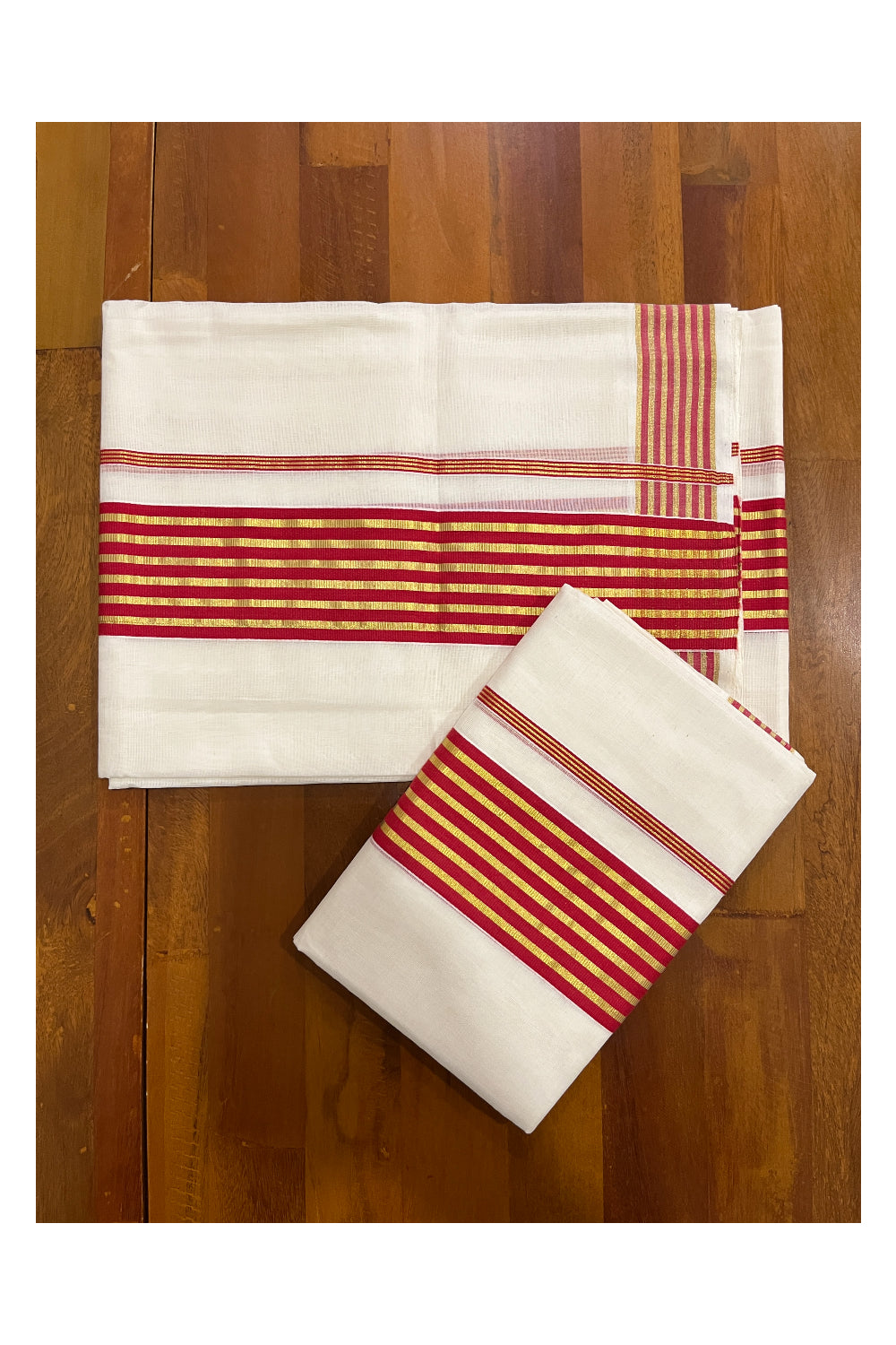 Southloom Premium Handloom Set Mundu with Red and Kasavu Border
