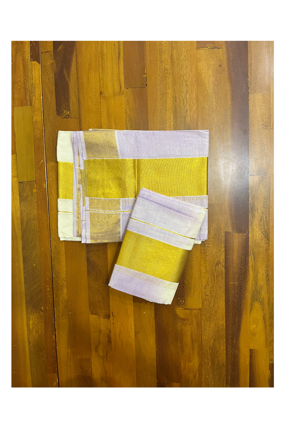 Southloom Tie & Dye - Half & Half Multi Colour Lavender Design Set Mundu (Mundum Neriyathum) with Super Soft Cotton 2.80 Meter