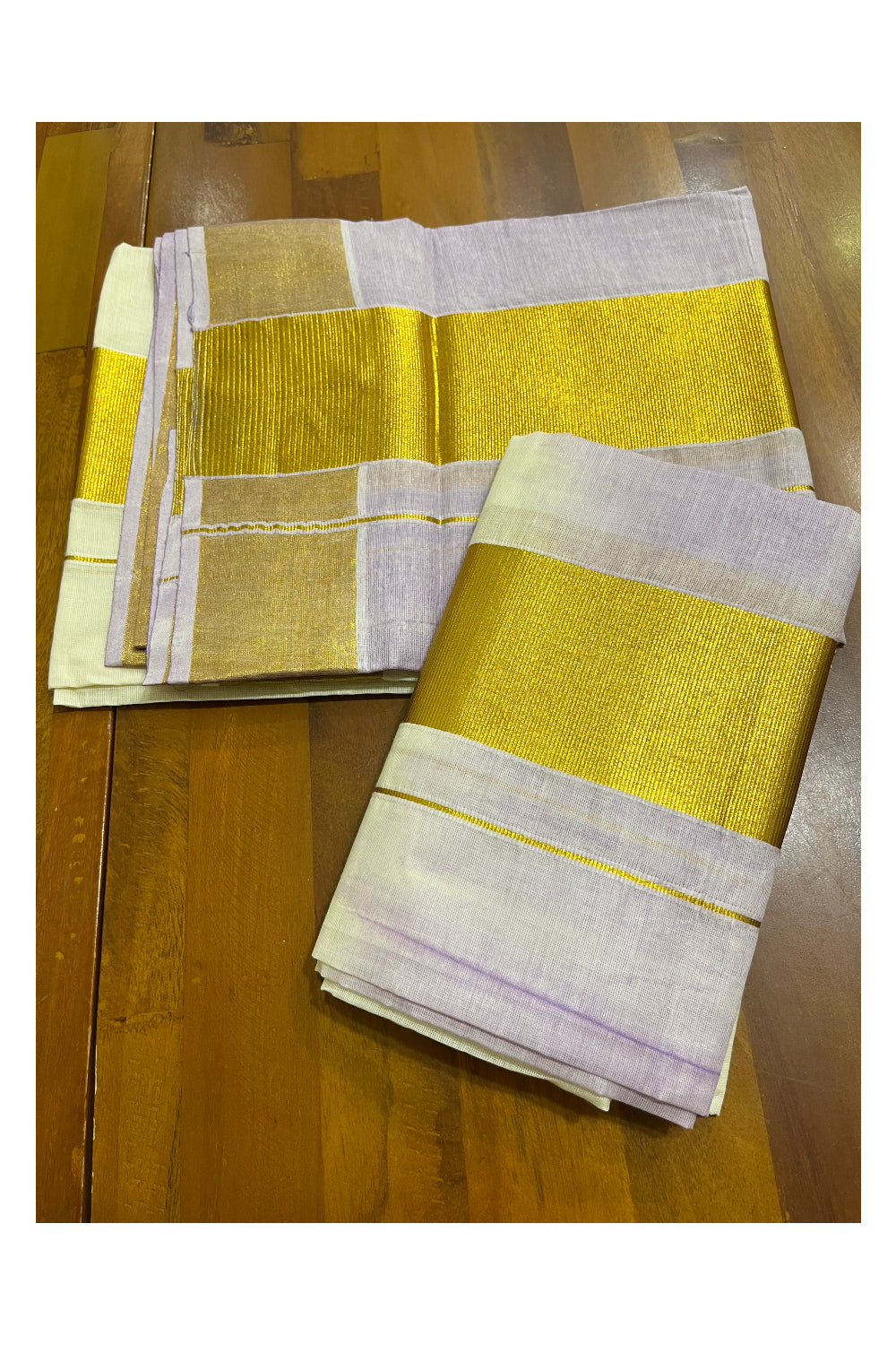 Southloom Tie & Dye - Half & Half Multi Colour Lavender Design Set Mundu (Mundum Neriyathum) with Super Soft Cotton 2.80 Meter