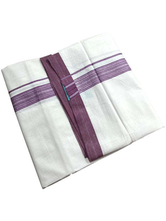 Southloom Pure White Single Cotton Mundu with Purple Border (South Indian Kerala Dhoti)