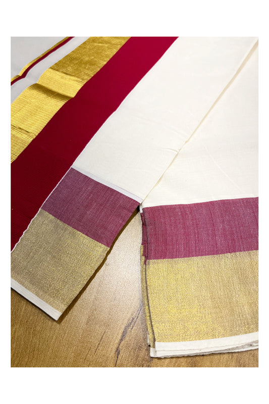 Southloom Pure Cotton Kerala Saree With Kasavu and Red Colour Border