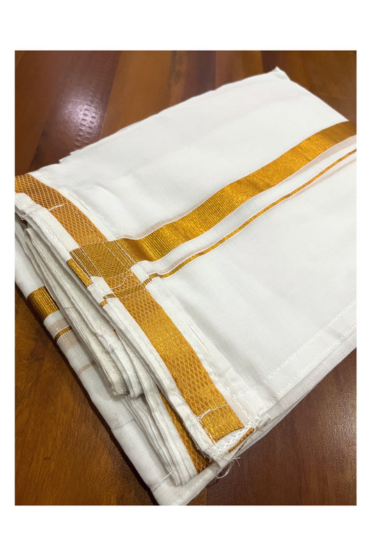 Pure White Pure Cotton VELCRO Single Mundu with Kasavu Border (South Indian Kerala Dhoti)
