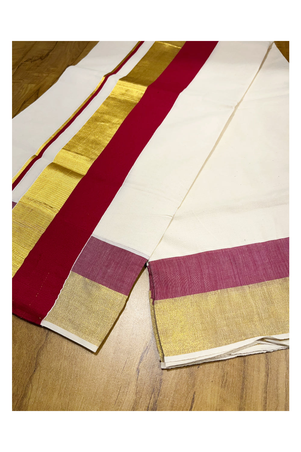 Southloom Pure Cotton Kerala Saree With Kasavu and Red Colour Border