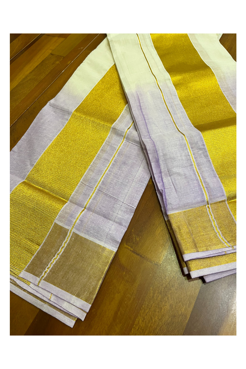 Southloom Tie & Dye - Half & Half Multi Colour Lavender Design Set Mundu (Mundum Neriyathum) with Super Soft Cotton 2.80 Meter