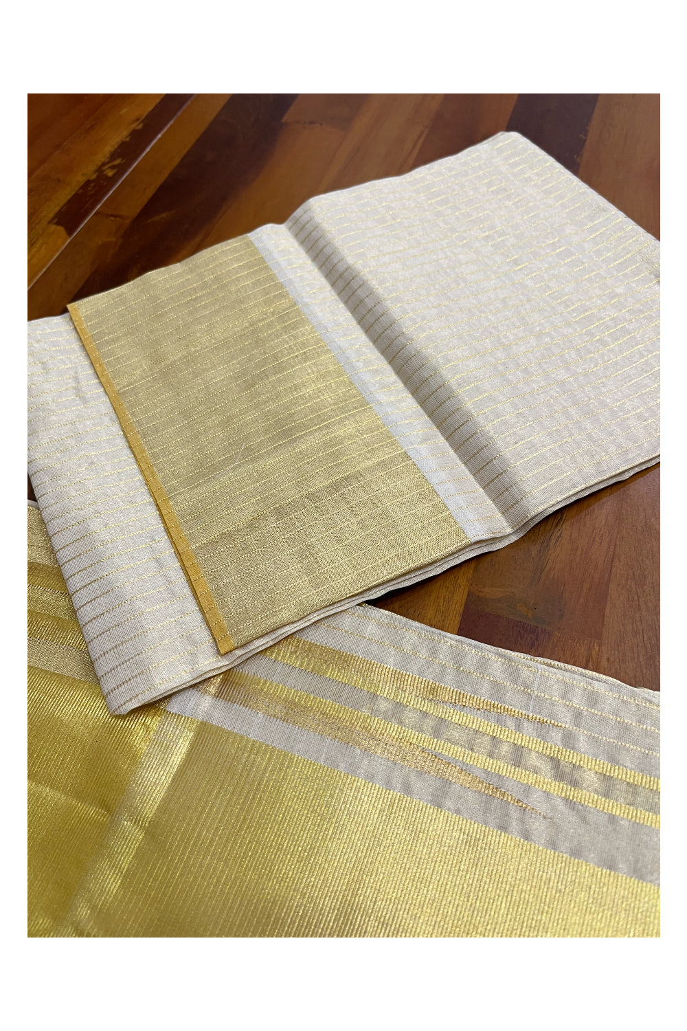 Southloom Super Premium Balaramapuram Handloom Tissue Lines Unakkupaavu Wedding Pudava Set Mundu (with Matching Blouse Piece)