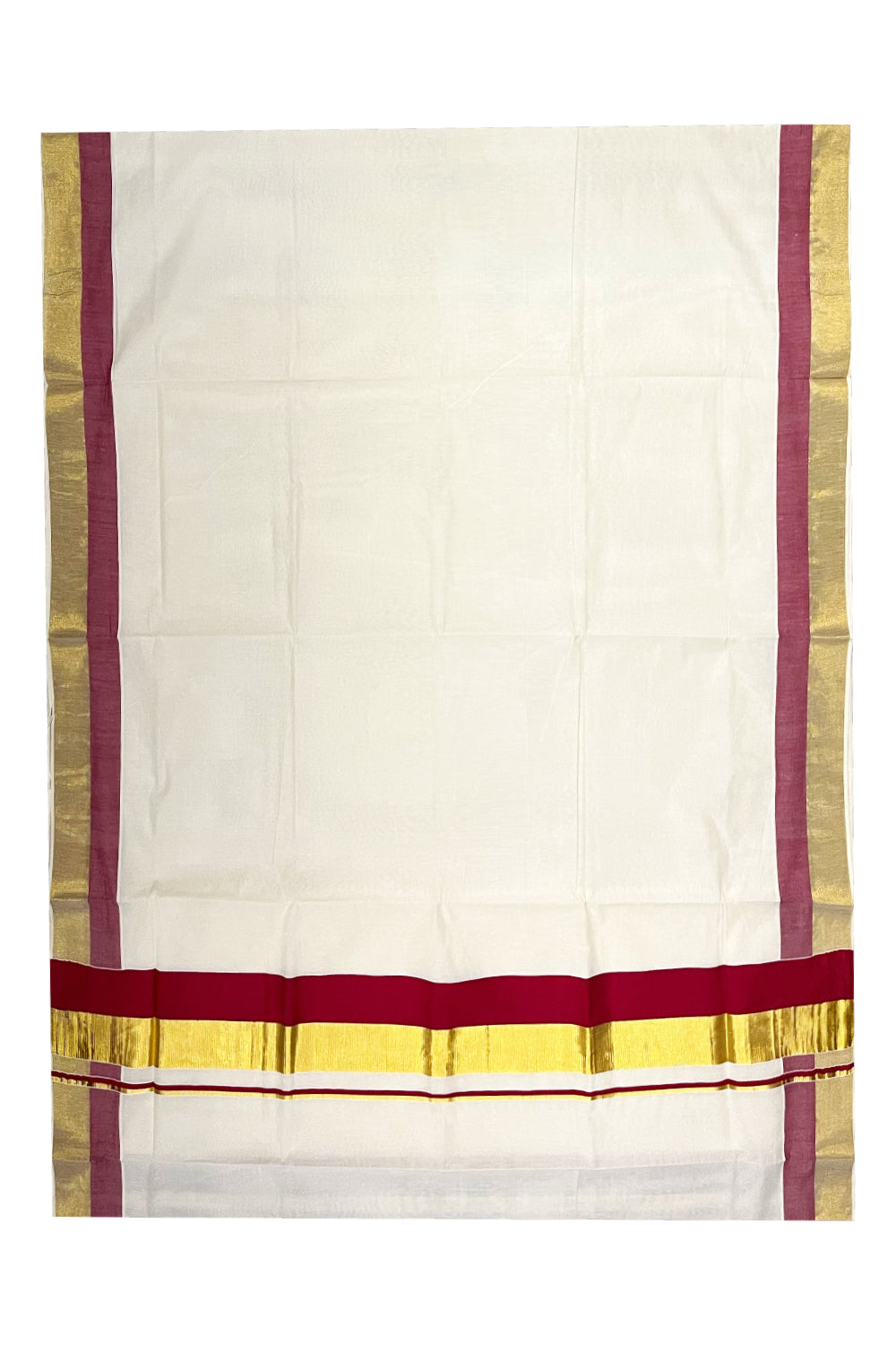 Southloom Pure Cotton Kerala Saree With Kasavu and Red Colour Border