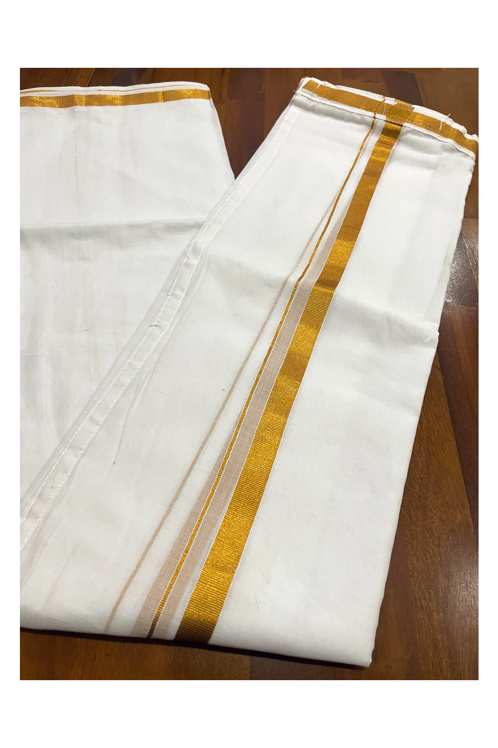 Pure White Pure Cotton VELCRO Single Mundu with Kasavu Border (South Indian Kerala Dhoti)